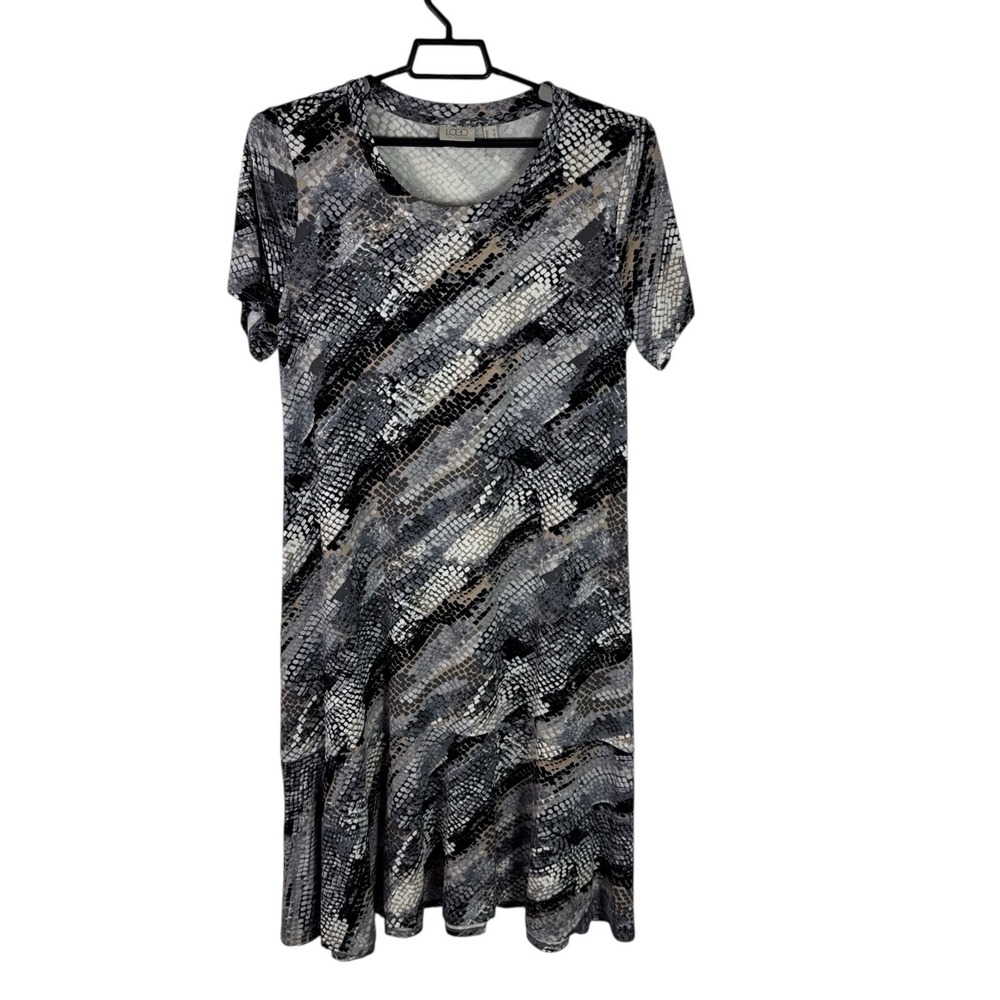 LOGO Lori Goldstein Women's M A-Line Midi Dress Black‎ Multi Snake EUC Pockets